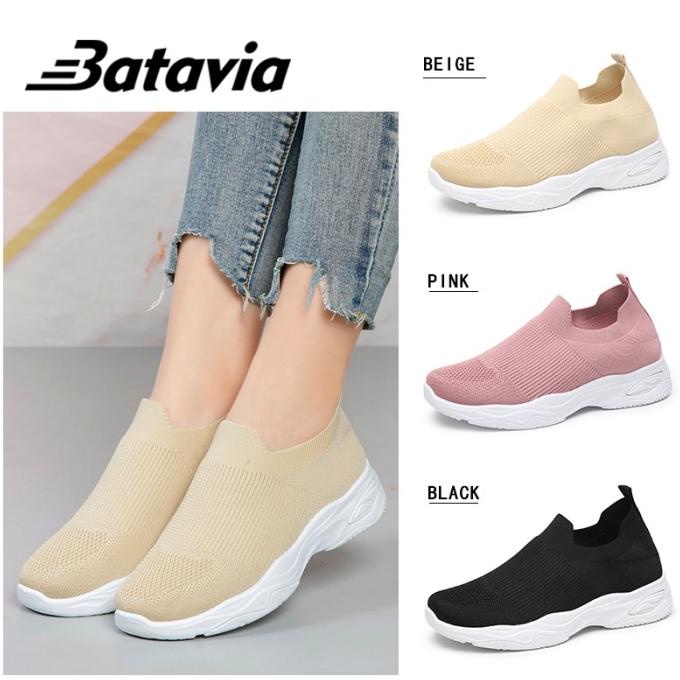 Promo Sepatu rajutan Batavia sepatu hitam sepatu wanita sepatu kets Q4