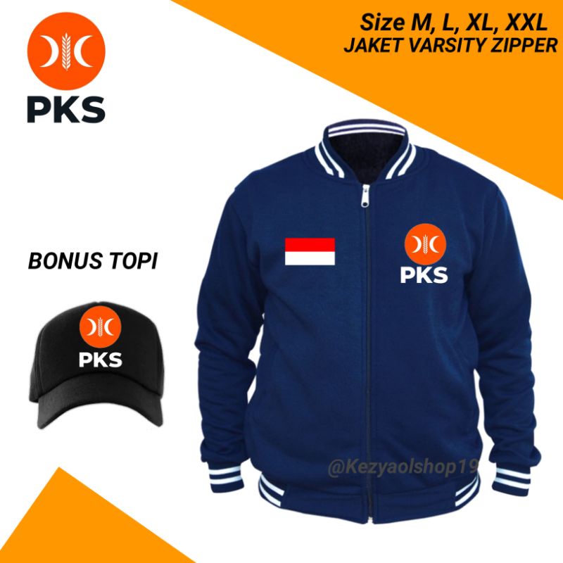 JAKET VARSITY ZIPPER PARTAI PKS - JAKET LOGO PKS-BONUS TOPI FLEECE TEBAL