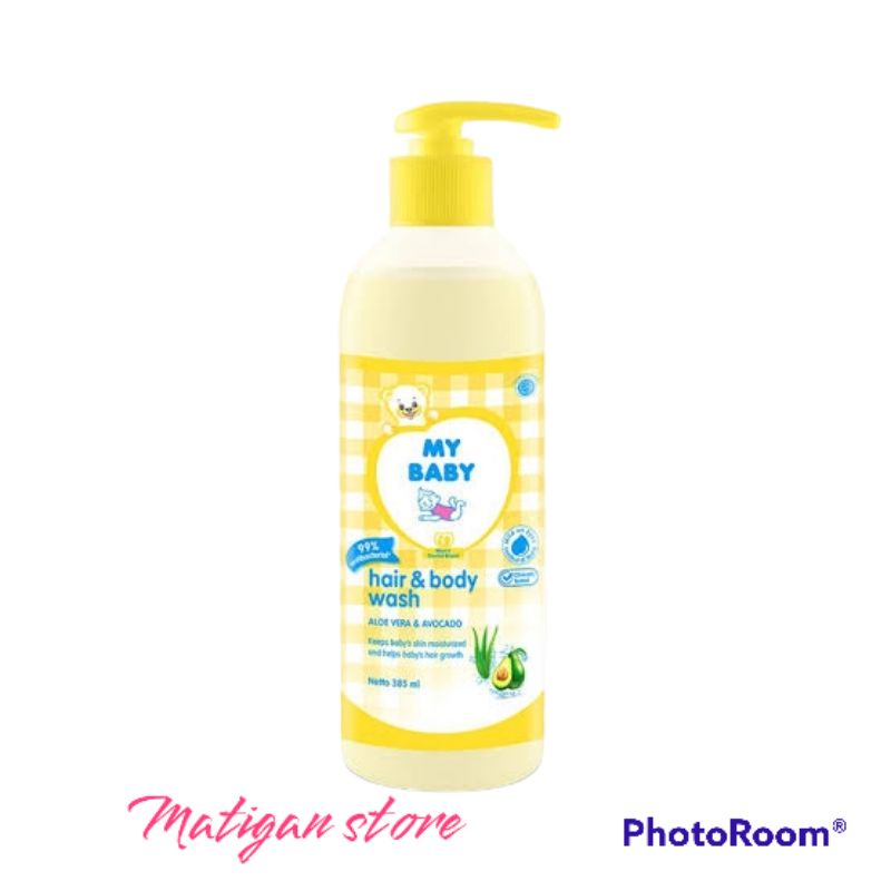 My Baby Hair &amp; Body Wash Pump Aloe Vera &amp; Avocado 385ml-Sabun Cair Bayi