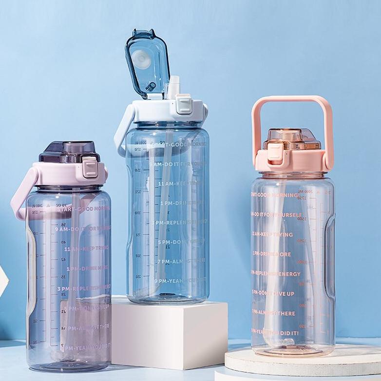 2 LITER / botol minum air jumbo 2L pastel olahraga tumbler gradasi transparan - Botol Minum Motivasi