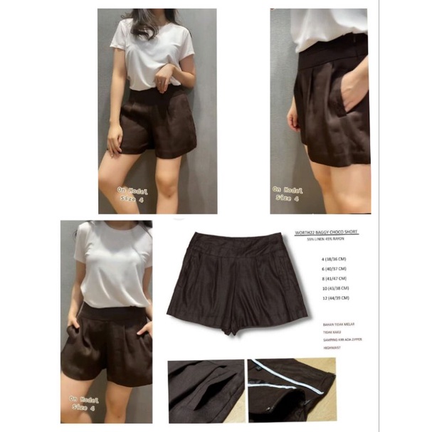 Celana Pendek Linen// Rayon  Worth22 Baggy Choco Short