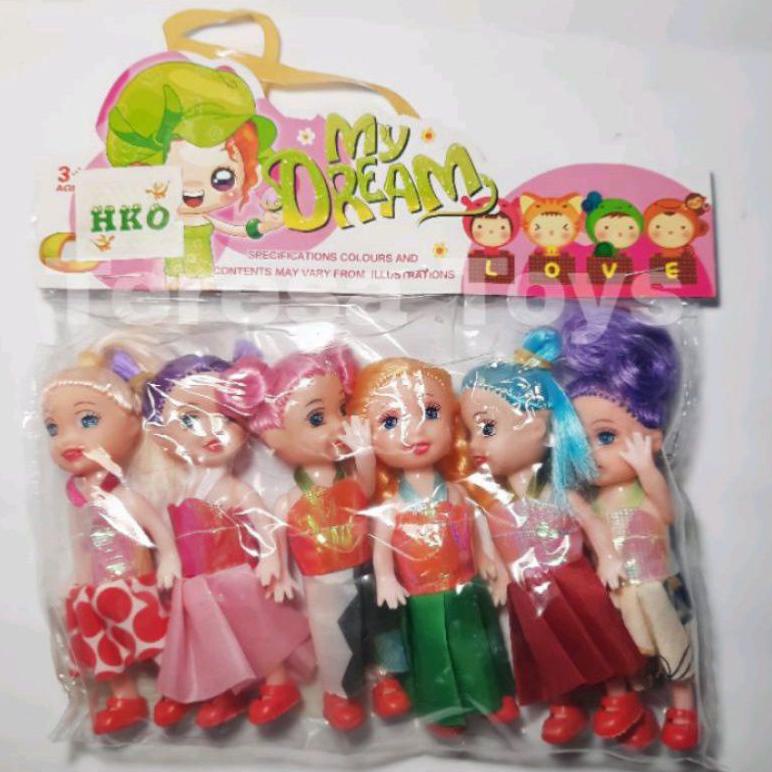 MAINAN ANAK CEWEK BONEKA BERBIE KECIL ISI 6 PCS .