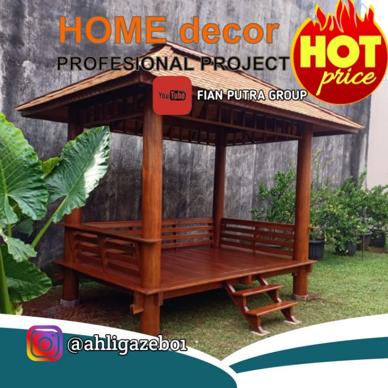 Gazebo / gazebo 2 x 2 meter / gazebo kayu / gazebo glugu atap request / gasebo / saung / saung gazeb