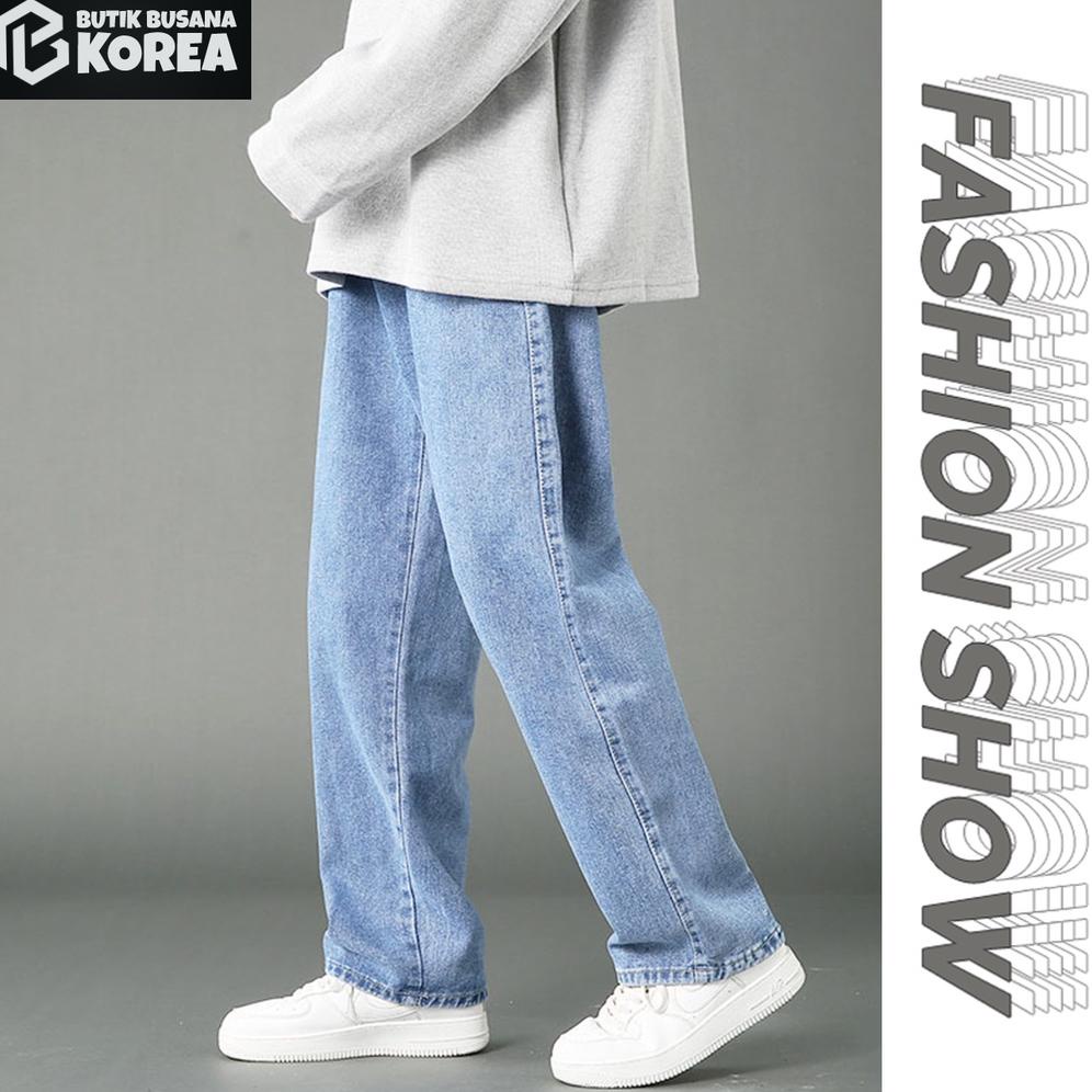 Celana jeans pria Jeans korean style pria blue straight loose jeans celana panjang 2023 baru fashion