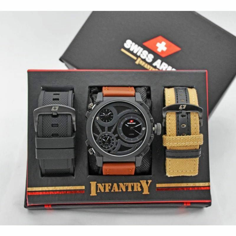 Jam Tangan Swiss Infantry Free Strap 2 Tali Kulit Kasual Pria Bisa COD