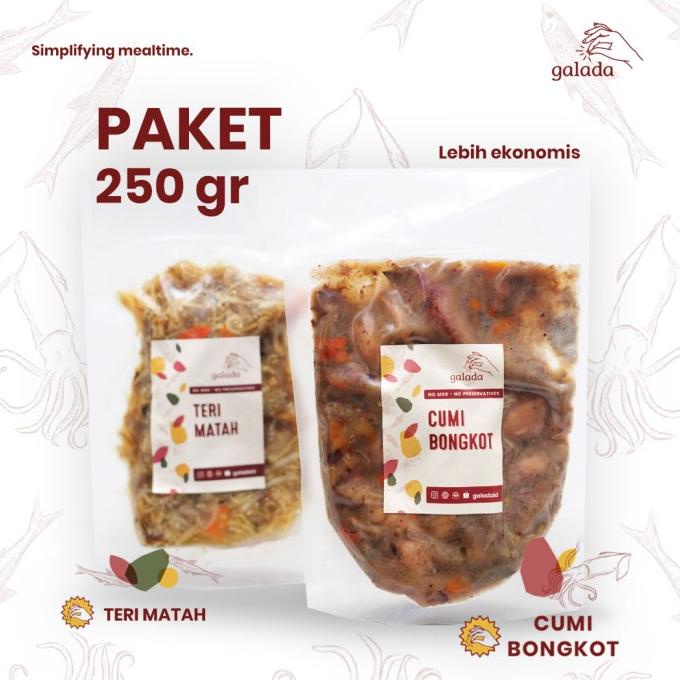

Promo Cumi Bongkot 250gr + Teri Matah 250gr | Paket 2 Lauk Galada