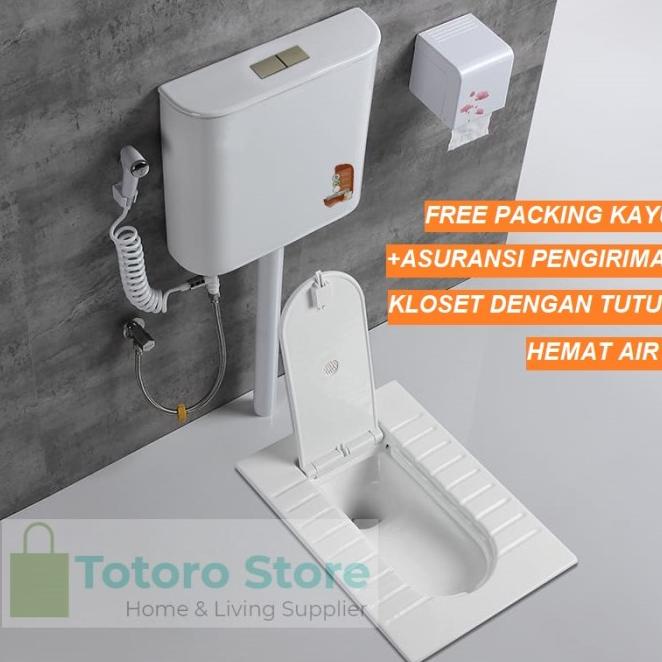 Toilet Flush Kloset Jongkok Mr.Tao 1Set Dengan Penutup Kloset Otomatis