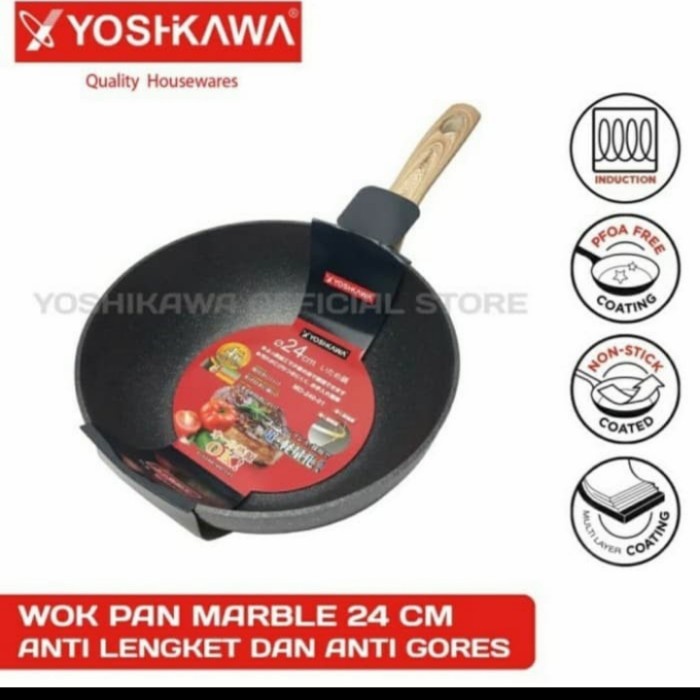 YOSHIKAWA PANCI FRYING PAN/YOSHIKAWA MARBLE PAN TEFLON 30-28-24CM #ORIGINAL