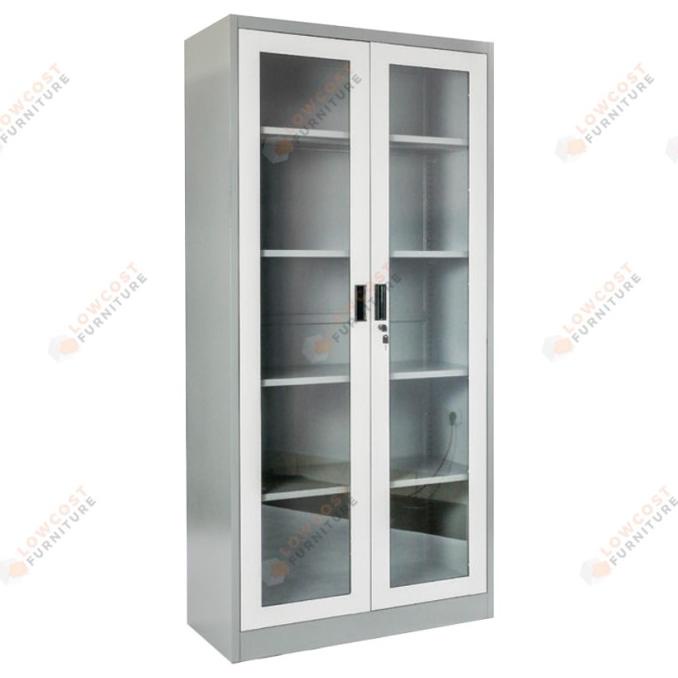 

Lemari arsip kantor besi 2 pintu swing kaca 5 ruang