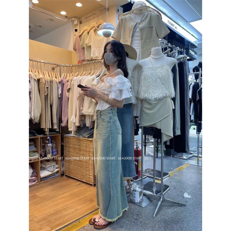 Red Rasa desain one-shoulder daun teratai tepi pinggang bungkus lembut dada kecil kemeja musim panas temperamen kemeja retro atas pakaian wanita