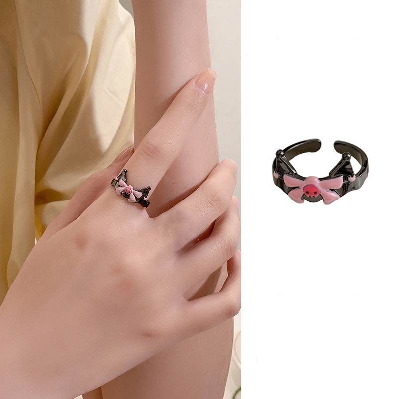 [antop] Pasangan Dekorasi Unik Desain Gadis Terbuka Cincin Lucu Kuromi Ring Fashion Kepribadian Cincin