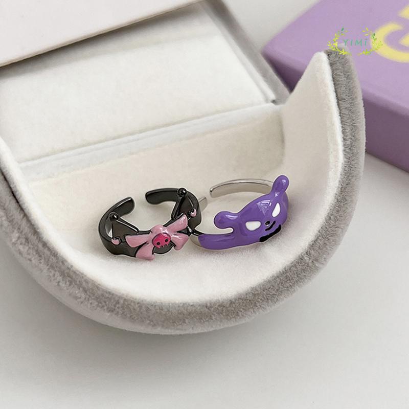 [antop] Pasangan Dekorasi Unik Desain Gadis Terbuka Cincin Lucu Kuromi Ring Fashion Kepribadian Cincin