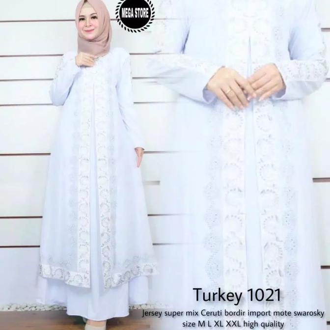 Baju muslim wanita gamis dress abaya turkey arab bordir putih 1021