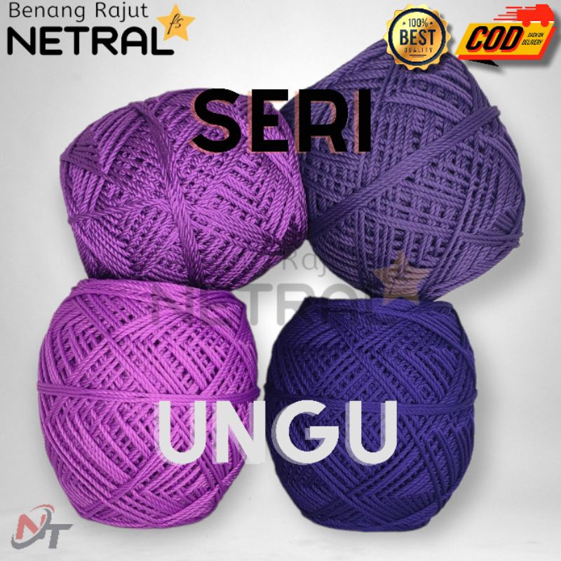 BENANG RAJUT POLYESTER KILAP &amp; DOP SERI WARNA UNGU MERK NETRAL