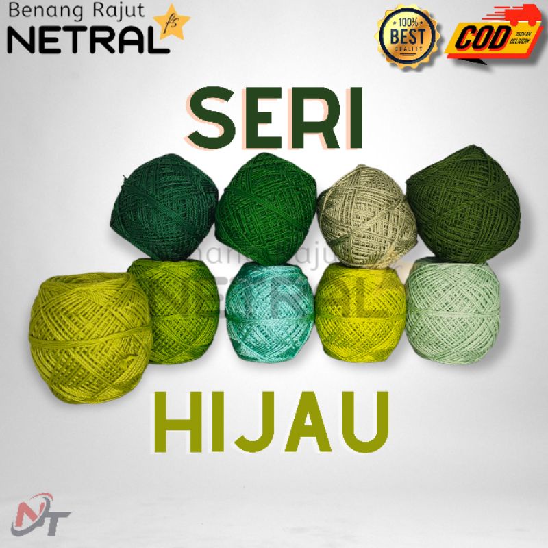 BENANG RAJUT POLYESTER KILAP &amp; DOP SERI WARNA HIJAU MERK NETRAL