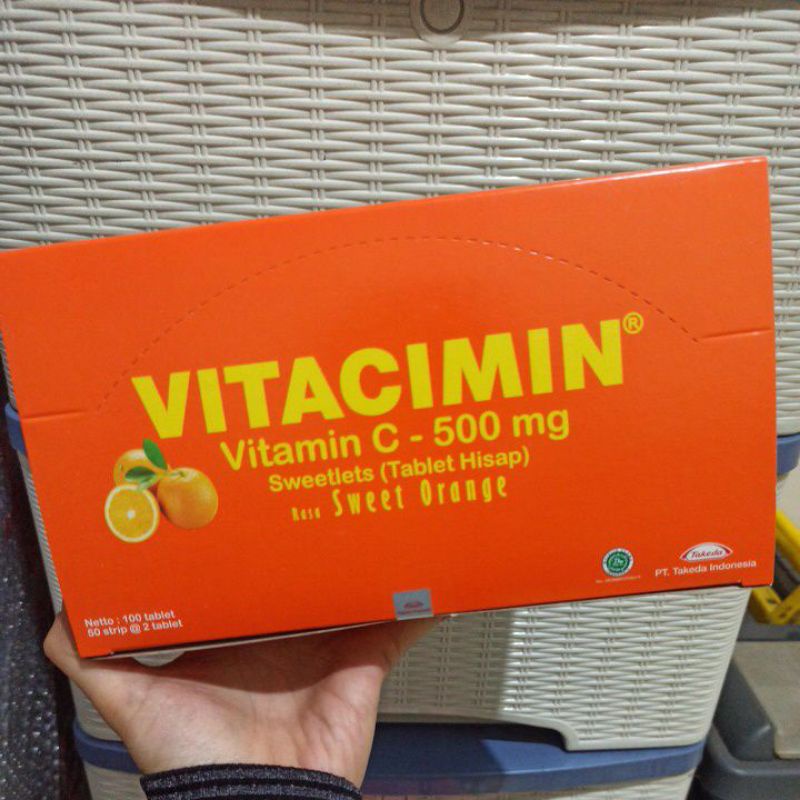 Vitacimin Vitamin C 500mg Tablet hisap Lemon Orange Box 100 tablet 50 strip