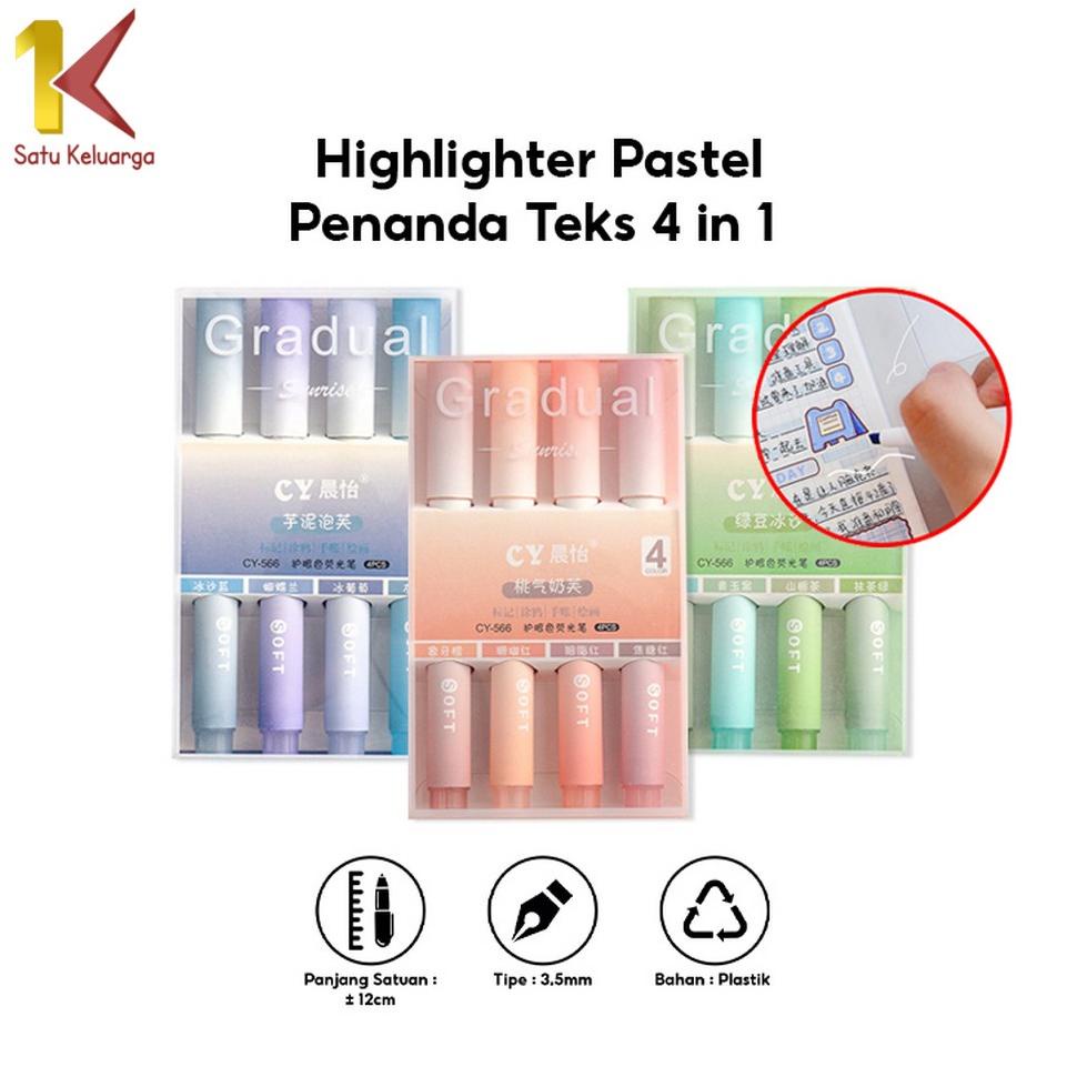 

Satu Keluarga Highlighter Pastel Penanda Teks Set 4IN1 Alat Tulis Sekolah A55 Textliner Stasionary Spidol Pen Marker Warna Gradasi Painting Multifungsi