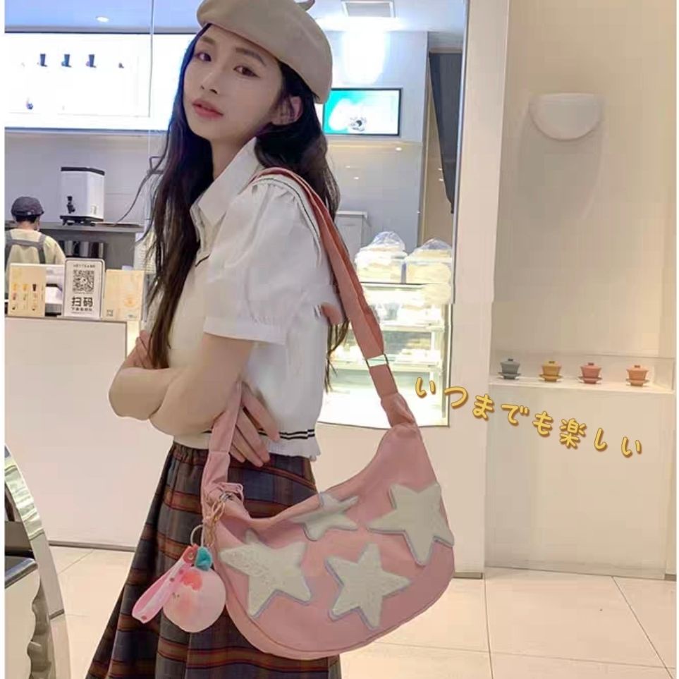 ✇❣✆Sera Niche Desain Star Messenger Tas Wanita S All-Match Gaya Versi Korea Jepang All-Match Siswa Sekolah Tas kuliah Gaya