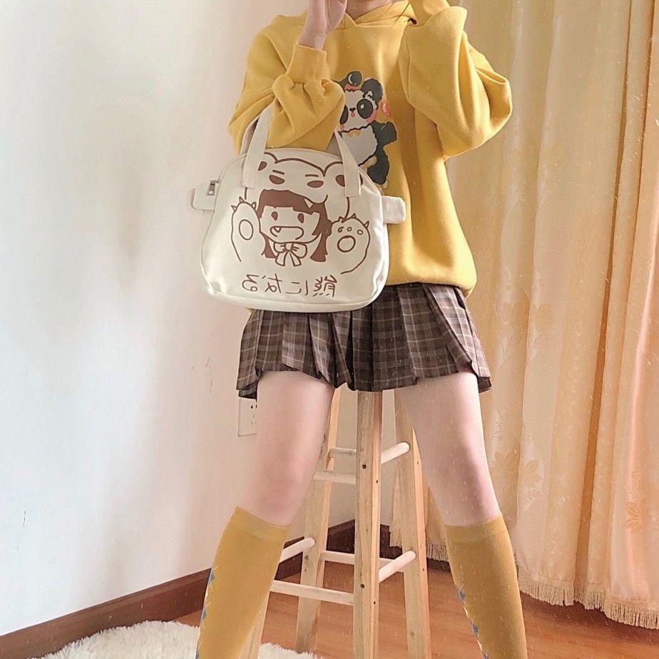 ✸✿❉Sera  Toko Harajuku Jepang Cute Vintage Gadis Tas Bahu Retro Korea Kapasitas Besar Siswa Tas Kanvas