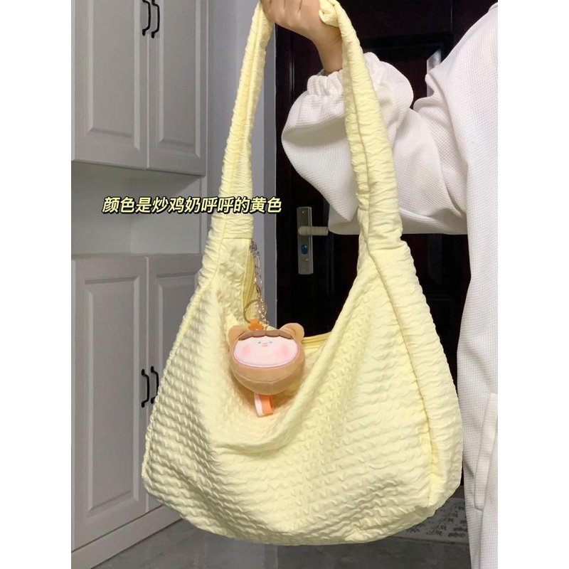 ☼Sera Kapasitas Besar Kanvas Tas Wanita 2023 Musim Panas Baru Single Bahu Messenger Tas Kasual Serbaguna Commuter Tote Bag