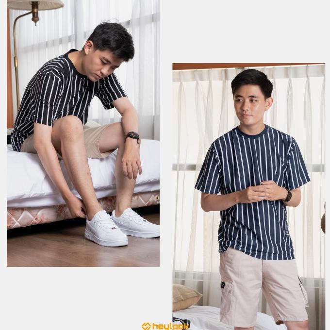 KAOS STRIPE PRIA WANITA KAOS GARIS VERTIKAL DISTRO HEYLOOK
