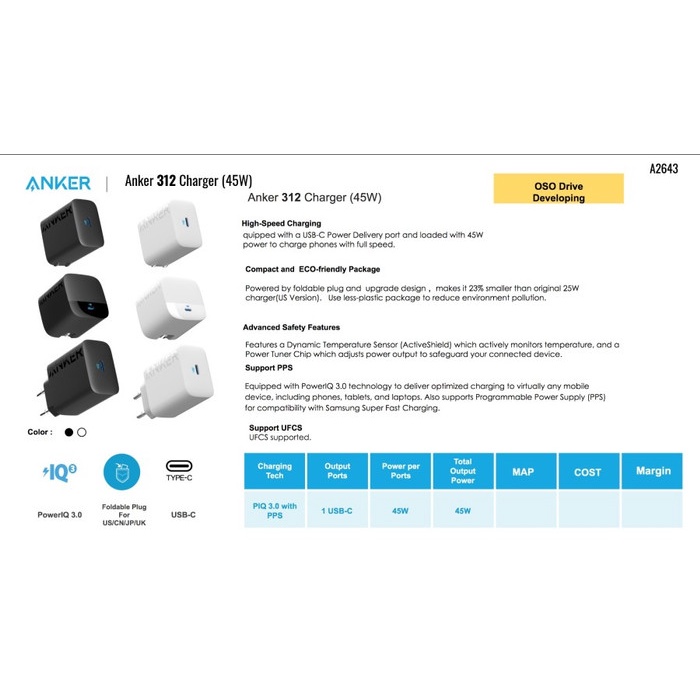 Charger Anker 313 45W Type C PPS PD Super Fast Charging 2.0 - A2643