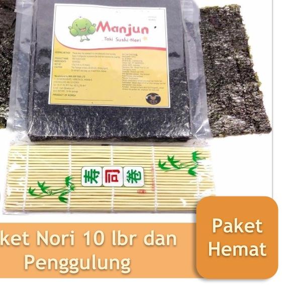 

Sale | HJ6 | Paket Nori Manjun 10 Lembar + Penggulung Sushi Rumput Laut Kering Halal