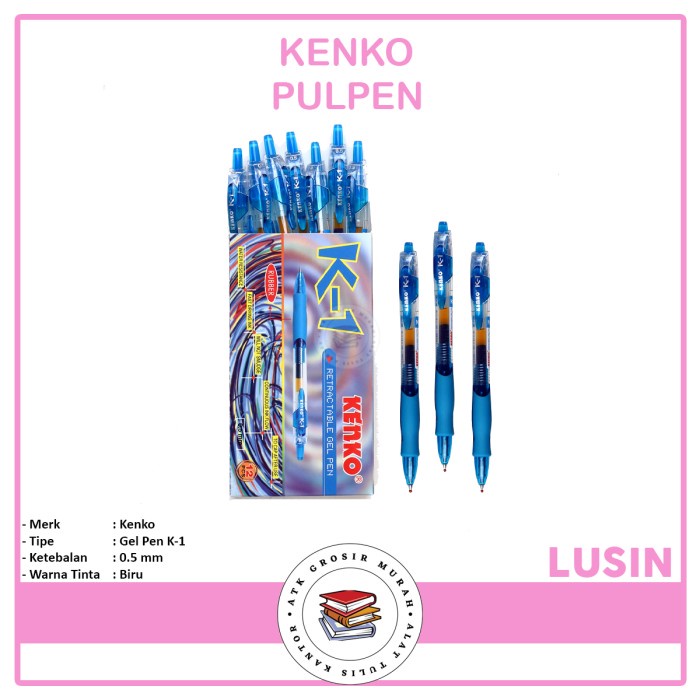 

TERBARU KENKO - Pulpen Gel Pen K-1 Retractable 0.5mm Biru - Lusin /ALAT TULIS AESTHETIC/ALAT TULIS