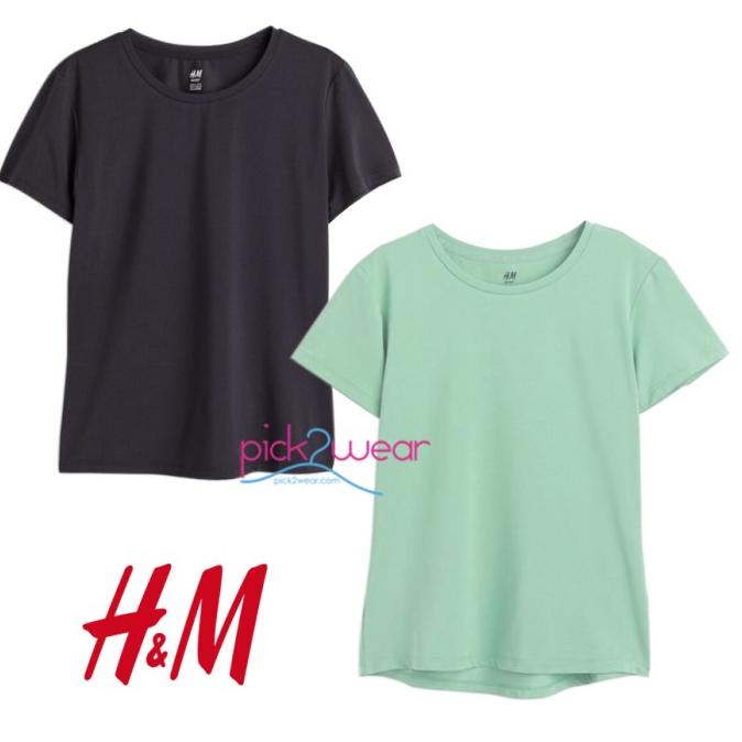 HM kaos Sport Wanita Fitness Running Yoga Crew Neck Dry Fit