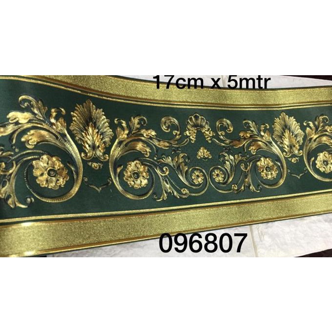 TERMURAH WALLPAPER DINDING BORDER LIST KLASIK GOLD HIJAU MEWAH