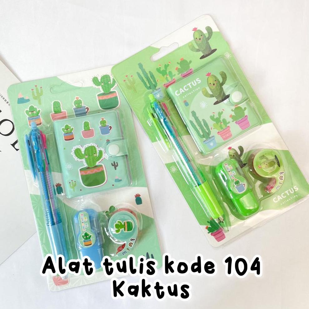 

QZWNI Set alat tulis mini KAKTUS isi 4 buku kecil pulpen highlighter mini solatip paket Murah Kado Unik Souvenir Harga Termurah