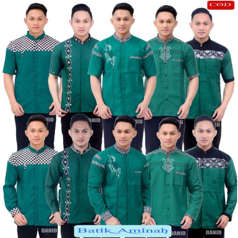 Koko Batik Hijau botol - baju koko hijau botol