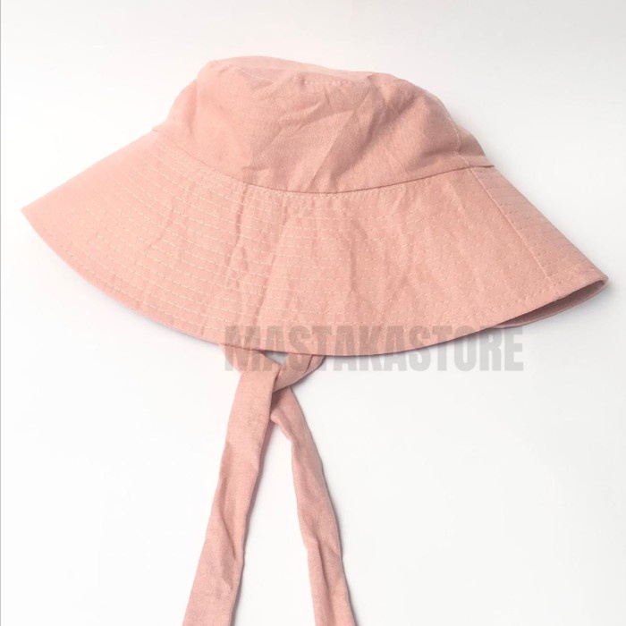 Topi wanita Bucket WIde tali, Topi Lebar wanita aksen tali bahan cotton - PINK Termurah SALE Terbaru
