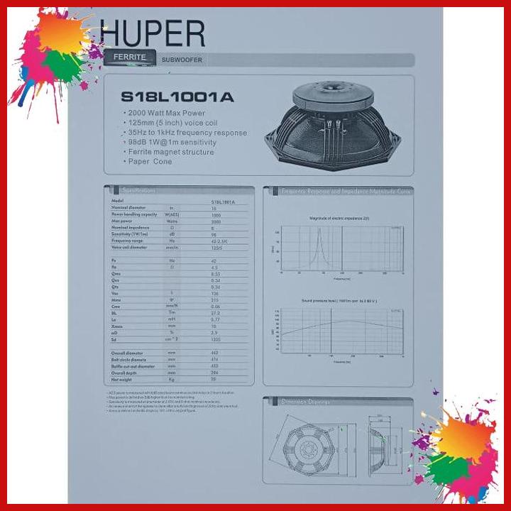 komponen component speaker subwoofer huper s18l1001a 18 inch [ca1]