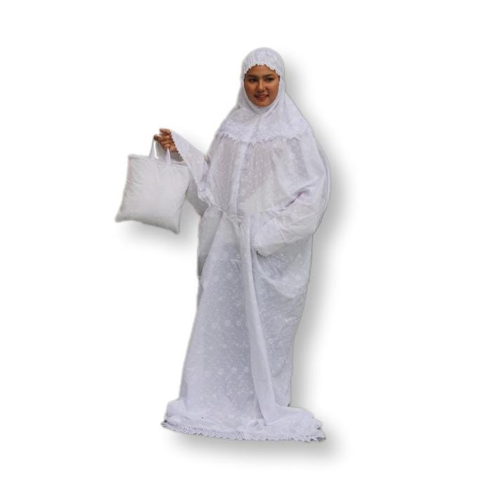 Mukena terusan Katun Jepang full Bordir jumbo prada putih polos motif