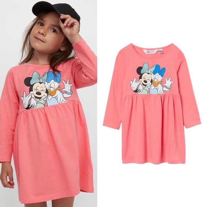 Dress Anak Perempuan Popmywear H&M Disney Ls Pink Minnie Mouse Sz 1-6Y