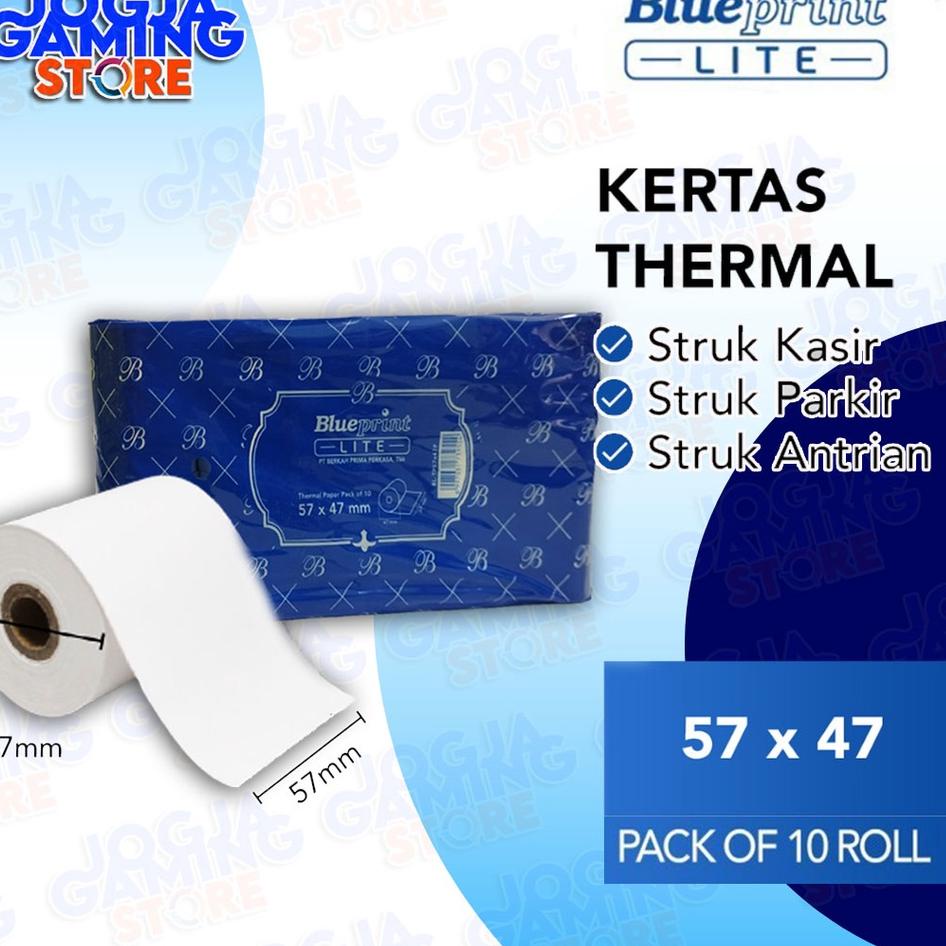 

Fast Sale KERTAS THERMAL STRUK KASIR BLUEPRINT LITE 57X47 P mm 1 PACK ISI 10 ROL