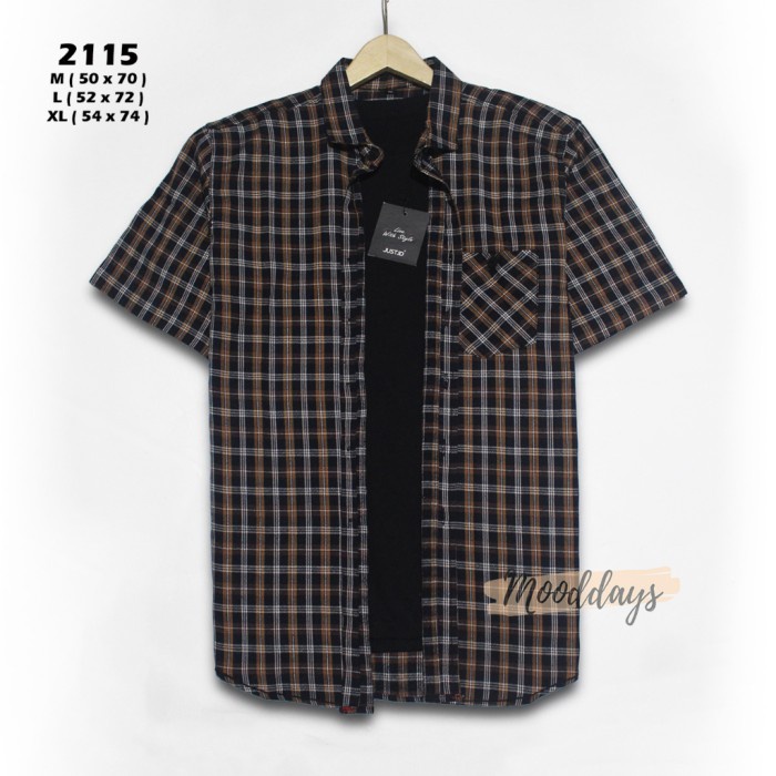 kemeja pria Kemeja kotak kotak lengan pendek pria katun adem murah kemeja distro - 008, M(G3N7) keme