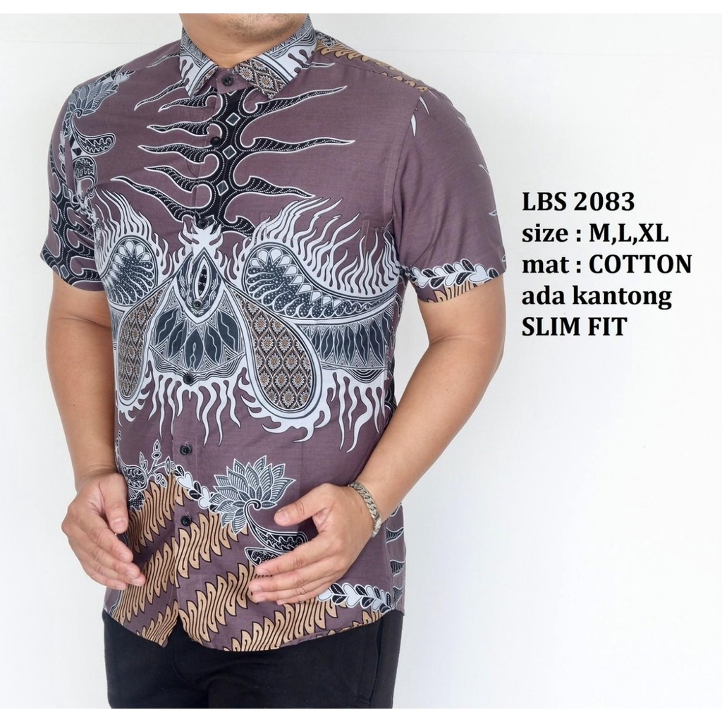 Baju Batik Pria Slimfit Kemeja Lengan Pendek Hem Slim Fit LBS 2083