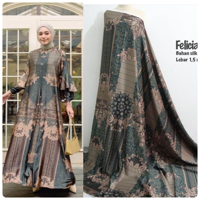 kain meteran bahan silk motif felicia/dasar batik/dasar gamis/seragaman keluarga/dasar baju kurung/d
