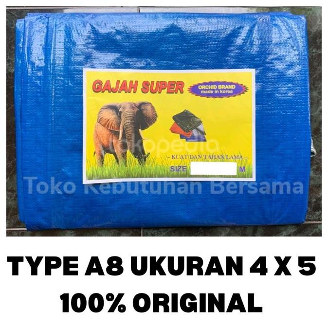 TERPAL PLASTIK A8 UK 4X5 BIRU SILVER BAHAN KOREA CAP GAJAH SUPER