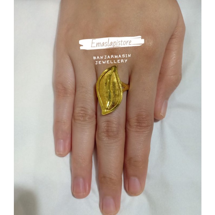 Cincin Jumbo Daun Helai Lapis Emas 999 Banjar