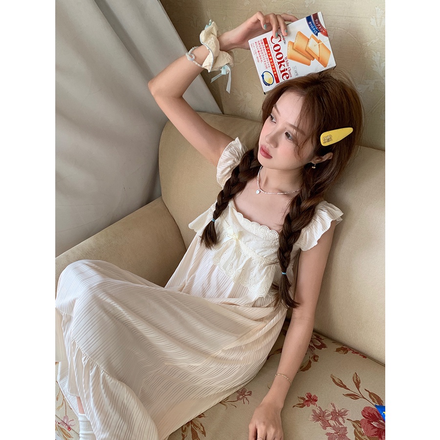 ◄stelan baju tidur wanita Xinbangbang Homedress French lace suspender nightdress summer ringan dan nyaman mid-length home skirt women #COD baju tidur wanita bahan kaos