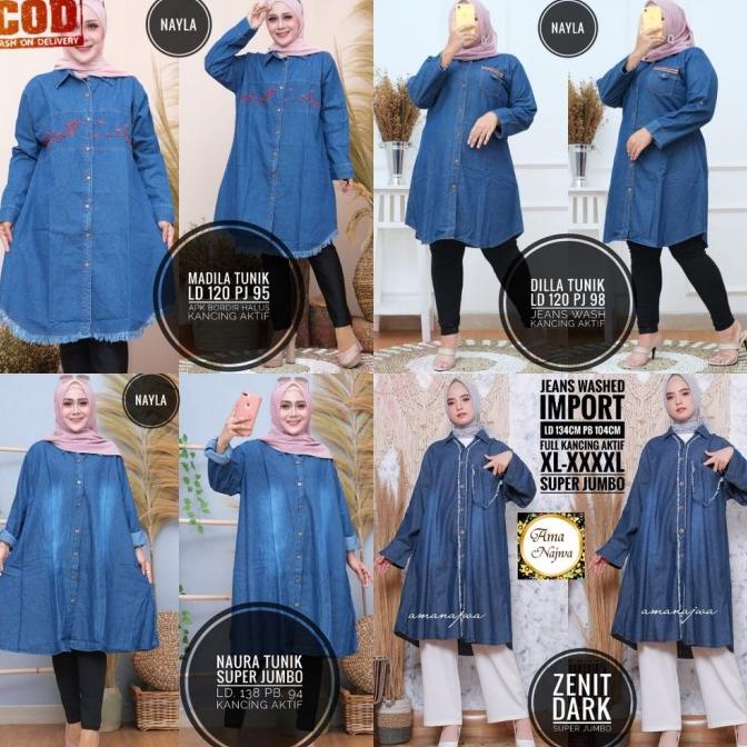 Baju Wanita Dewasa Tunik Jeans Jumbo Ld 120 Ld 130 Ld 140 Ld 150