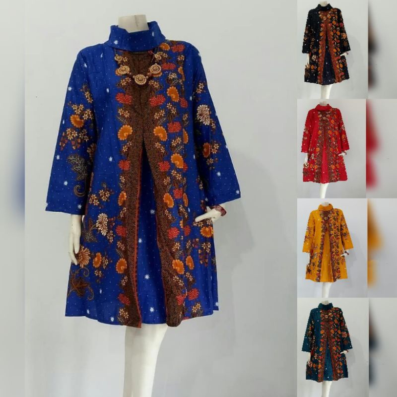 Ori Aksara Batik - Dress Batik Pekalongan Jumbo Ready 5 Warna Merah Hijau Botol Ungu Biru Maroon Dre