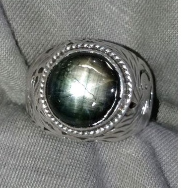 Cincin batu permata natural Thailand sapphire star 12 rays ring alpaka