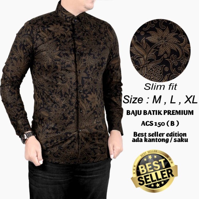 kemeja pria BAJU KEMEJA BATIK PRIA SLIM FIT MODERN MEWAH SLIMFIT LB104 - ACS 150, XL(Z6Q3) kemeja pr