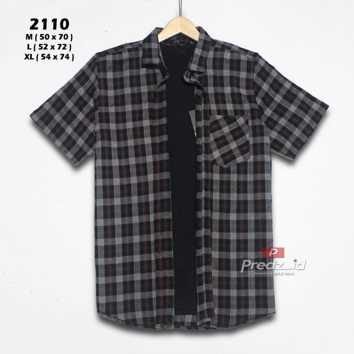 Kemeja Pria Kemeja Flanel Pria Kemeja Lengan Pendek Casual Distro - FPD 01, M(L9H4) ORIGINAL Kemeja 