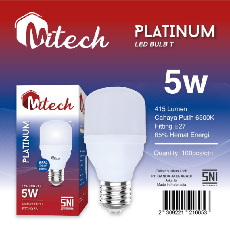 MITECH PLATINUM LAMPU LED T BULB 5W CAPSULE SNI BERGARANSI 1 TAHUN