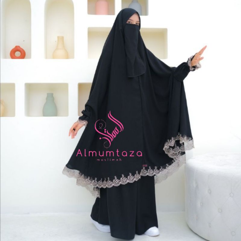 (khimar + rok) khaulah jetblack - Almumtaza Muslimah